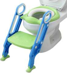 Asiento Entrenador para Inodoro Acolchonado con Escalera (Verde/Azul) - Rosa / Blanco - Ver 1