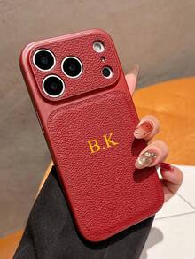 定制奢华V型纹理真皮手机壳，带大窗口，适用于苹果17/16/15/14/13 Pro Max/14/15/16/17 Air，时尚个性化姓名PU真皮保护套，DIY礼物 - 橘色 - 查看 3