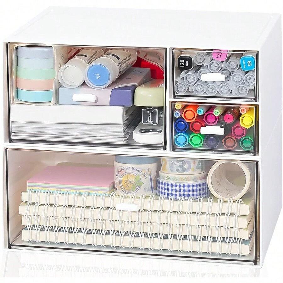 Desk Drawer Organizer Makeup Organizer Storage Box With 4 Stackable Plastic Drawers Desk Organizer For Home Collection Cosmetics Office Bathroom Counter Dresser A - A - View 1