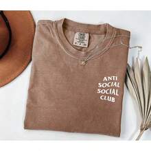 Women's  Anti Social Club T-Shirt, Soft Cotton Crewneck Shirt For Men And Women, Gift For Him Or Her, Unisex Stylish Tees - 石墨 - 查看 5