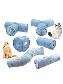 三向可折叠宠物猫隧道玩具，室内猫隧道带窥视孔，适用于猫、小型犬、小猫、兔子 - 查看 2