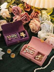 1pc Compact & Elegant Jewelry Box, Can Store Earrings, Rings, Necklaces, Jewelry Organizer Box, Gift For Girlfriend, Suitable For Sunny Travels, Makeup Room Decor - Multicolor - View 8