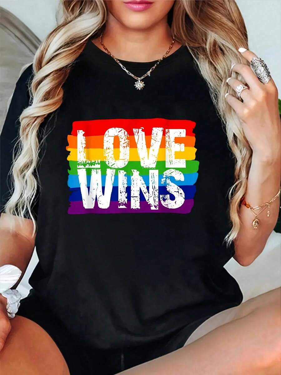 Love Wins T-Shirt- LGBT Shirt, Lesbian Pride, Rainbow Pride T-Shirt - 黑色21 - 查看 1