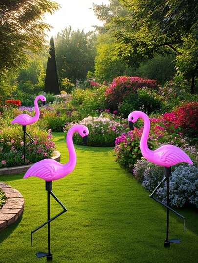 3pcs Flamingo Yard Garden Stakes, Bright Pink Flamingo Garden Statues With Stakes, Suitable For Gardens, Patios, Pools, And Lawn Decoration. Durable Outdoor Decor, Making It The Perfect Gift For Family And Friends
