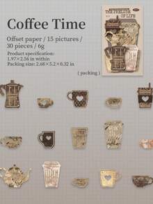 30Pcs 15 Style Vintage Hollow Cup House Vase Theme Paper Stickers Objects Life Literature Art Junk Journaling Planner Scrapbooking Decorative DIY Craft Material Sticker Scrapbook Supplies Stationery - Multicolor - View 13