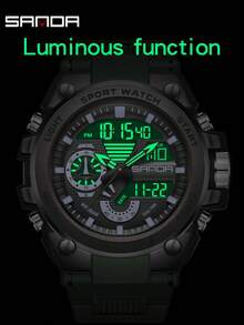 SANDA 3302 Men's LED Digital Quartz Watch, Waterproof Outdoor Sports Multifunction Dual Display Electronic Watch - Army Green - View 4