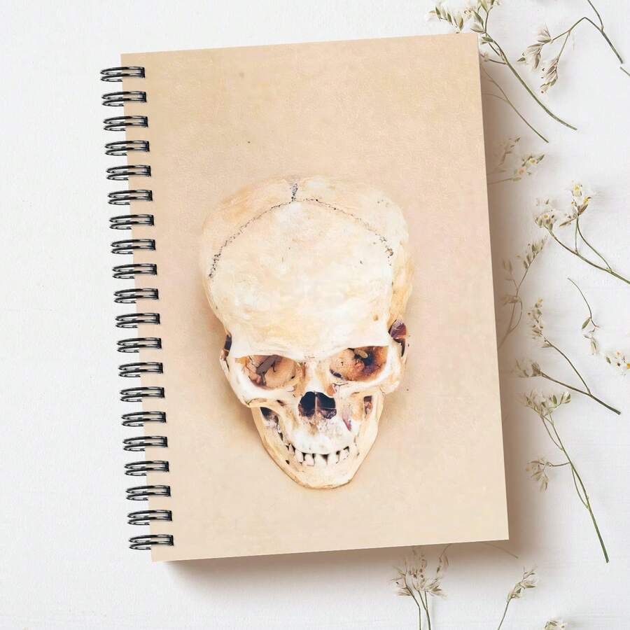 1本A5螺旋笔记本，图案为人类头骨解剖，米色横格内页，适用于医学生和科学笔记 - A5 - 查看 1
