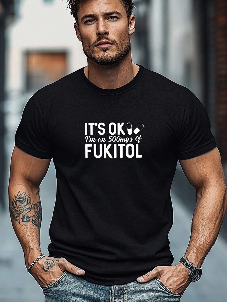Chemise d'été décontractée pour hommes avec col rond et manches courtes. Je prends 500 mg de FUKITOL. - Noir - Voir 1
