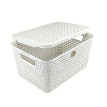 Pack 2 Canastas Con Tapa Estilo Rattan Multiusos - Blanco - Ver 2