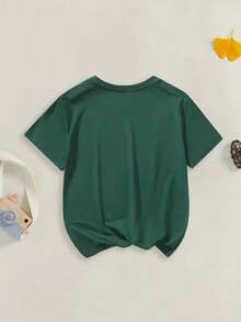 1 Piece Dark Green Leopard Heart Teen T-Shirt For Girls, Slogan Top, Spring & Summer School Daily Wear - Dark Green - View 3