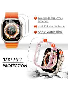 Surace 40mm 兼容表壳，带屏幕保护膜，适用于 Series 6/5/4/3/2/1；Bling Case 300 颗水晶钻石钢化玻璃保护套，适用于 38mm、40mm、42mm、44mm 表壳，银色 - 紅色 - 查看 2