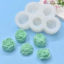 1个5孔玫瑰花硅胶模具，适用于制作蜡烛、粘土工艺品 - 白色 - 查看 1