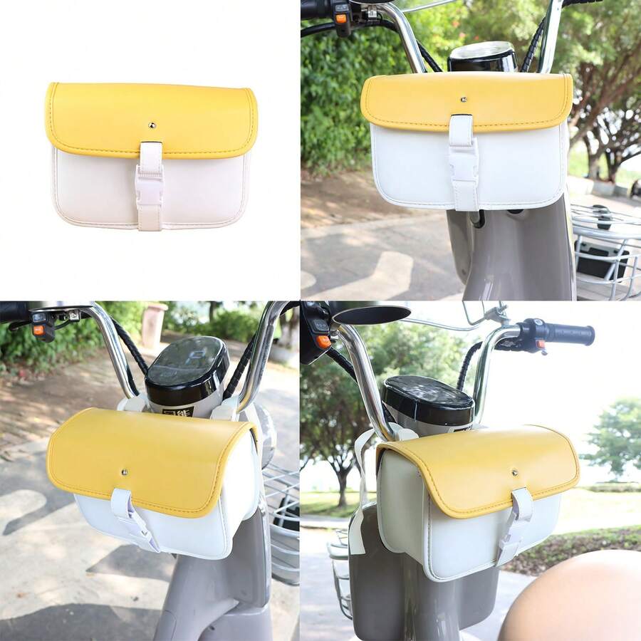 Motorcycle/Bicycle Handlebar Bag, One-Piece Installation, Convenient For Carrying Small Items, Multiple Colors Available, Square-Shaped, PU Material