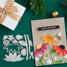 1个花朵金属切割模具，适用于DIY剪贴簿、卡片制作、压花和纸艺——兼容压花机，可手动使用，用于相册装饰工具 - 銀色 - 查看 7