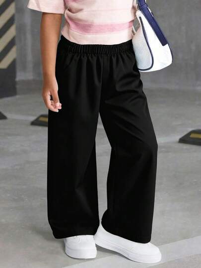 1 chiếc quần thể thao ống đứng màu trơn dành cho bé gái, thích hợp cho hoạt động ngoài trời.