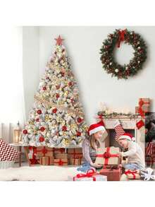 Árbol de Navidad artificial pre-iluminado con puntas de rama, Pino de Navidad de PVC de 4,5 pies / 6 pies / 7,5 pies con 250 led blancos cálidos,Árboles de vacaciones con soporte de metal,Fácil montaje - Decoración de Navidad interior para el hogar, la oficina - 4,5 pies - Ver 5