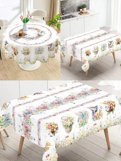 1 st vårduk med blommigt fjärilstryck, modern polyester rektangulär/rund vattentät oljetålig duk, hållbar och återanvändbar bordsduk, vårfestbordsdekoration, fest, picknick, camping, grill, helgdagar, bröllop, heminredning, utomhusmatbordsdekoration, lämplig för vardagsrum, köksmatbord, soffbord, sängbord, litet runt bord, vår-/sommarbordsdekoration