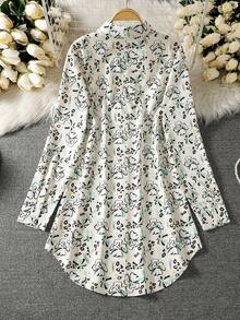 Women's Casual Elegant Long Sleeve Shirt With All-Over Arabic Print