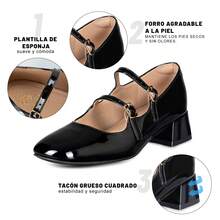 WEIDE Mary Jane Zapato, Zapatos para mujer tipo Mary Jane con tacón cuadrado, zapatillas de tacón elegantes para jóvenes y mujeres profesionales, combinan con vestidos y ropa formal, ideales para oficina, campus y ocasiones especiales,Negro - Negro - Ver 6