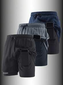 Solid Color Sports Shorts For Spring/Summer, Non-SlipDouble Layer Unisex Running/Outdoor Fitness Shorts,Lightweight Loose Casual Pants Black - Black - View 1