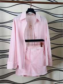 Linen Shirt And Shorts Set (2 Pieces) - Baby Pink - View 2