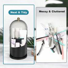 Toothbrush Holders With Sliding Lid, Rotating 3 Slots Bathroom Organizer Countertop, Tooth Brush Toothpaste Holder Bathroom Counter Stand Caddy Vanity Brushes Holder Black - 黑色 - 查看 4