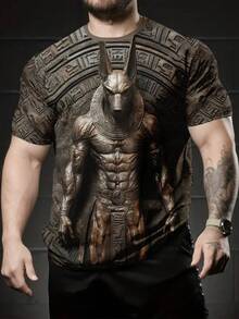 Men'S 3D Digital Print Ancient Egypt Anubis T-Shirt - Black Casual Short Sleeve Crew Neck, Comfortable & Versatile For Casual Attire And Sports, Perfect Gift For Men, Casual Summer Wear |   Bold Graphic Tee |   Durable Print Shirt - Màu sắc hỗn hợp - Xem 3
