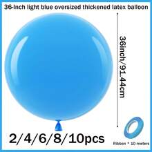 36英寸（约91.4厘米）浅蓝色巨型气球，2/4/6/8/10个装，超大加厚哑光天蓝色乳胶氦气球，适用于花环、拱门、生日、性别揭晓派对、婴儿派对装饰 - 淺藍色 - 查看 3