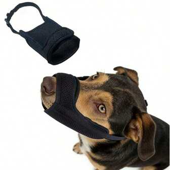 1pc Adjustable Mesh Dog Muzzle, Soft Pet Dog Mouth Cover To Prevent Biting And Barking (Black)