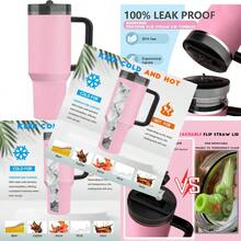 40 Oz Tumbler With Handle Quenchers ProTour Detachable Flip Straw Lid TumblerVacuum Insulated Tumblers With Top Leak Proof Lids And Flip Straw Reusable Insulated Cup Massey Powder 40 Oz - 杏色 - 查看 1