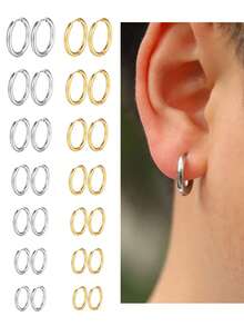 1 Cặp bông tai tròn bằng thép không gỉ thời trang tối giản dành cho nam để trang trí hàng ngày làm quà tặng trang sức - Nhiều màu - Xem 1