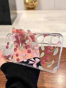 1 chiếc ốp lưng điện thoại mềm màu hồng hình nơ và quả anh đào, tương thích với iPhone 17/17 Air/17 Pro/17 Pro Max, Honor, Redmi, Galaxy A04e/12/A13/A14/A34/A50/A52/A53/A54/S21/S22/S23/S24/S25/S25Ultra, 6A/7A/8A, 12T/13T - Trong sáng - Xem 3