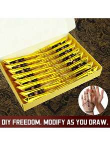 SRVAKK 3/4/12 Pcs Henna DIY Tattoo Paste, Brown/Black Temporary Henna Tattoo, Semi-Permanent Fingerprint Body Painting Ink, Waterproof Henna Tattoo Paste, Suitable For Body Painting And Various DIY Patterns. - 彩色 - 查看 11