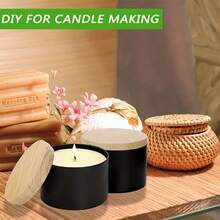 Black & White Metal Candle Jars With Wooden Lids, Available In Multiple Colors, Suitable For DIY Candle Making, Food Storage, And Gift Packaging