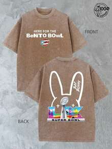 BadBunny Benito Bowl T Shirt,Retro Washed T-Shirt Double Sided Printed (230 Pure Cotton T-Shirt),Christian Gift, Men's T-Shirt, Men's Casual, Comfortable, Fashionable T-Shirt, Street Style Cottonwinter Clothes For Women ST Patrick' S Day - 咖啡棕 - 查看 7