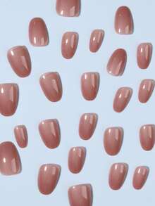 瞬间提升你的美甲造型！这款24片装的短款椭圆形半透明裸色亮面美甲贴纸，搭配马卡龙糖果色全覆盖亚克力假指甲，内含1片果冻胶和1把指甲锉，适合女性和女孩日常工作、学习和派对DIY使用。美甲用品 - 藕粉色 - 查看 2