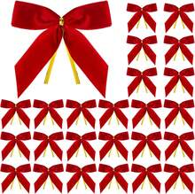 Mauproy 24 Pcs Pink Velvet Bows For Christmas Tree, 3.7" X 3.7" Pre-Made Small Bows Drations With Twist Ties For Xmas Trees, Wreaths, Gift Wrappings, Crafts - Màu đỏ - Xem 1