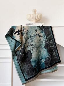 1pc Elegant Oil Painting Landscape Pattern Jacquard Warm Scarf For Women, Suitable For Air-Conditioned Rooms, Fashion & Versatile Neck Warmer For Autumn/Winter