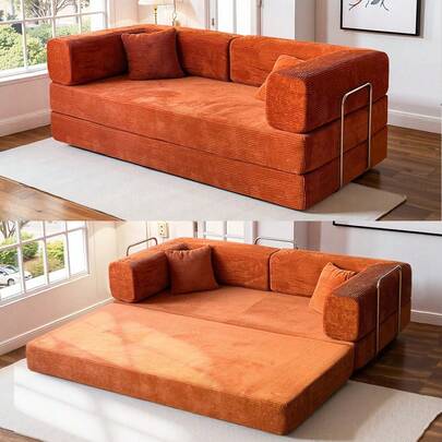 No Assembly Convertible Folding Sofa Bed With Metal Frame, 78.7" Cloud Modular Boneless Couch & Living Room Furniture, Memory Foam & Corduroy Fabric For Small Apartments