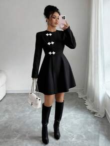 Stylish Women's Long Asymmetrical Flared Coat With Woven Fabric And Unique Toggle Closure Details - Black - View 4