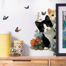 1 件趣味三猫墙贴 - 彩色花朵和蝴蝶图案，可移除自粘墙贴，易于清洁，适用于浴室、卧室、客厅的家居装饰 - 经典动物纹样设计，趣味十足，装饰性强 - 彩色 - 查看 10