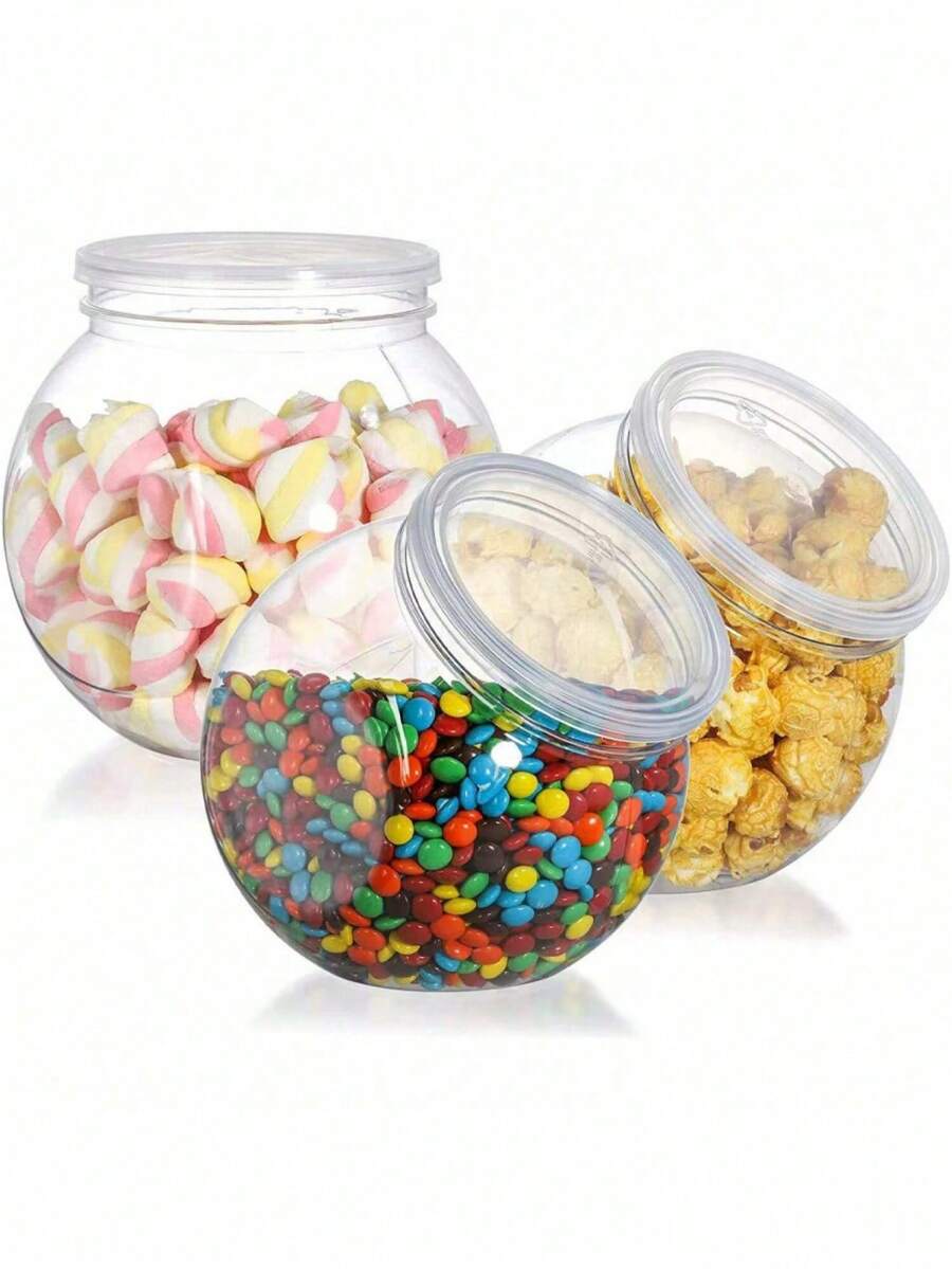 10 piezas Tarros de plástico transparente de 425ml con tapas, contenedores de almacenamiento de dulces, 10cm de largo x 9cm de ancho, 6.5cm de diámetro de tapa, boca ancha, adecuado para mostrador de cocina para almacenar dulces, gominolas, galletas y aperitivos - transparente - Ver 1