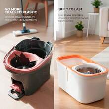 Spin Mop And Bucket Set Cleaning System Wringer 360 Microfiber Mop With Stainless Steel Handle Self Wringing Bucket For Tile Hardwood Laminate Floors Includes 2 Mop Head Refills - 白色 - 查看 4