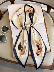 1pc Women Carriage Print Fashion Style Silk Scarf Bandana,Skinny Scarf,Head Band Ideal For Dressing Up Your Look Silk Scarves - Multicolor - View 3