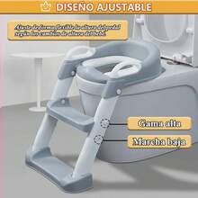 Asiento de Entrenamiento para Niños con Escalera Plegable - Taburete Infantil para Taza de Baño, Cojín de PVC, Asiento Tapizado de Entrenamiento Baño Niño, Escalera Antideslizante, Ergonómico (Gris) - Cerdo, PVC - Ver 6