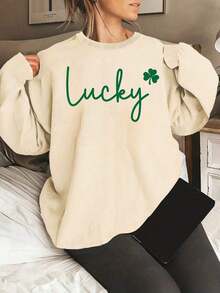 New Women's Sweatshirt St. Patrick's Day Print Sweatshirt, Casual Round Neck Sports T-Shirt For Spring And Autumn, Sweatshirt For Women. Loose And Comfortable   Patrick's Day Print Sweatshirt,   Valentine's Day    New Years Outfit WomenWomen'S  Sweatshirt - Black With Colorful Lettering, Soft Crewneck Pullover For Everyday & Special Occasions, Fall/Spr - 杏色 - 查看 7