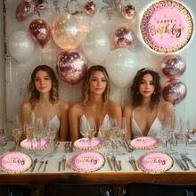 50 Pz Plato Cartón Premium Pastelero Happy Birthday Hb Rojo Confeti Oro - Hb Rosa Confeti Oro - Ver 4