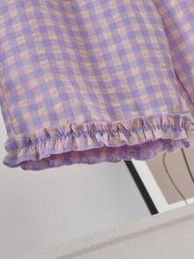 2件套女童时尚花卉格纹背心和裤子套装，夏季 - 淡紫色 - 查看 7