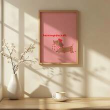 1pc Frameless Valentine's Day Dachshund Decor Pink Art Cute Pet Poster Heart Theme Animal Wall Decor, Suitable For Bedroom, Dorm, Nursery, Living Room, Party Decoration - Multicolor - View 2