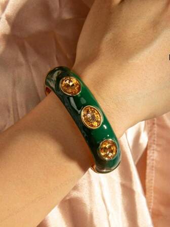 1pc Exaggerated Vintage Drip Oil Alloy Bangle Bracelet, Versatile & Elastic, High-End Design For Women